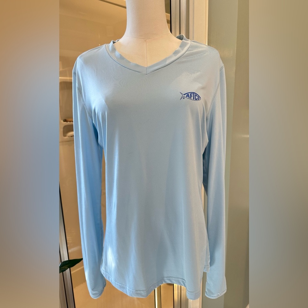 AFTCO Sky Blue Women's V-Neck Long Sleeve Tee